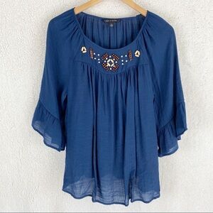 NWOT Zac & Rachel Boho Embellished Peasant Top Med